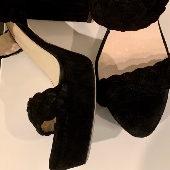 Black Suede Block Heel Platform Heels - Picture 8 of 14